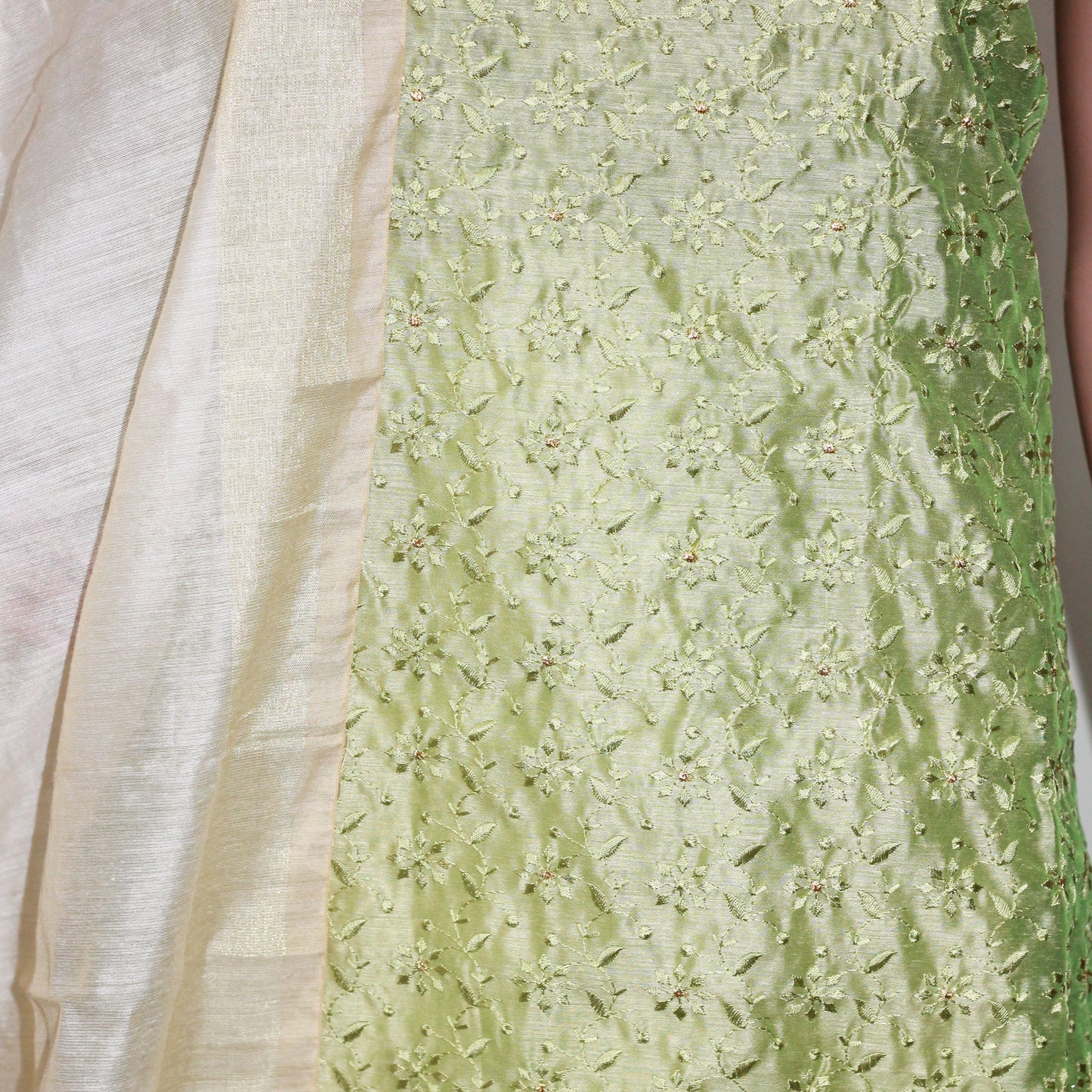 Green Chanderi Silk Dress Material with Embroidery