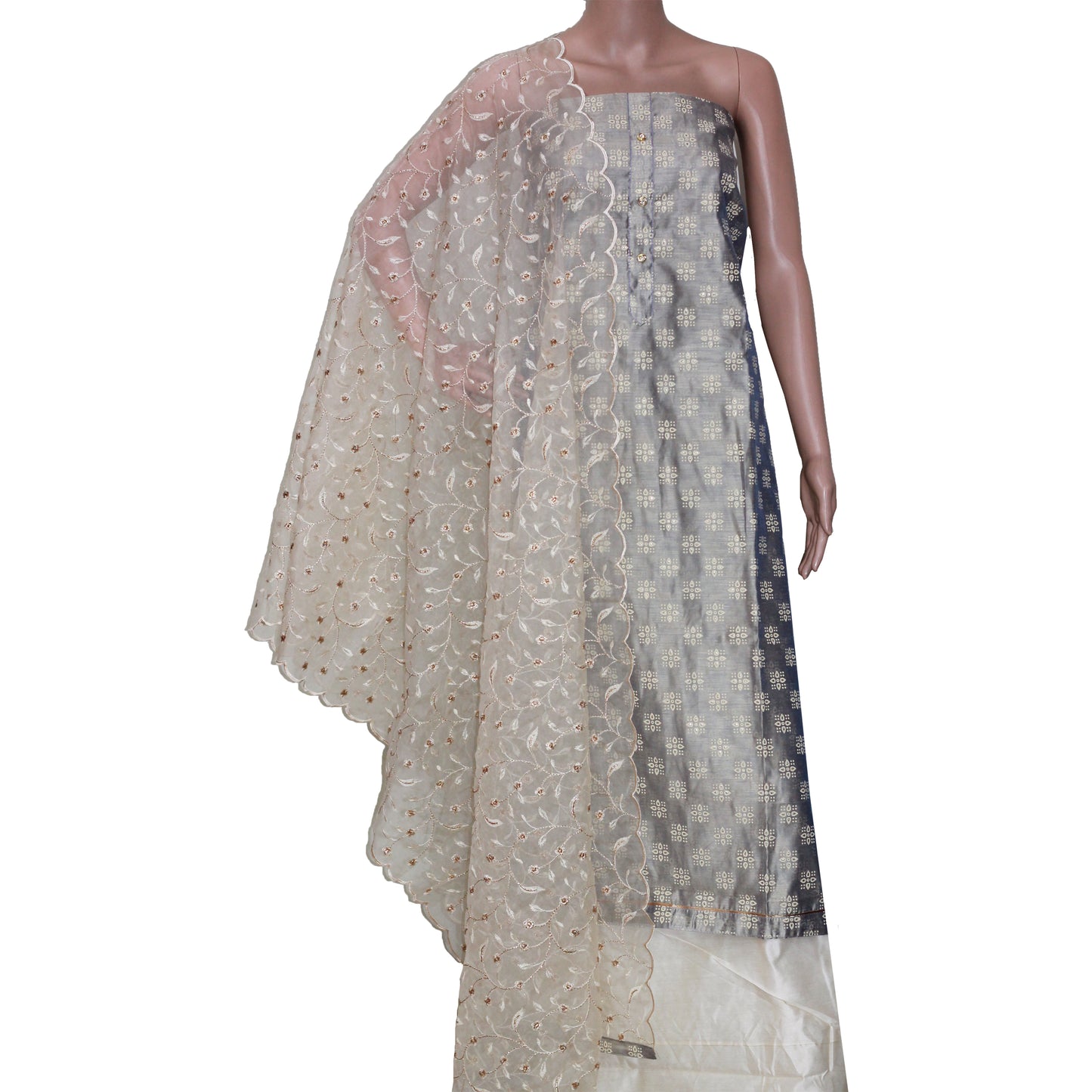 Grey Silk Party Wear Dress Material