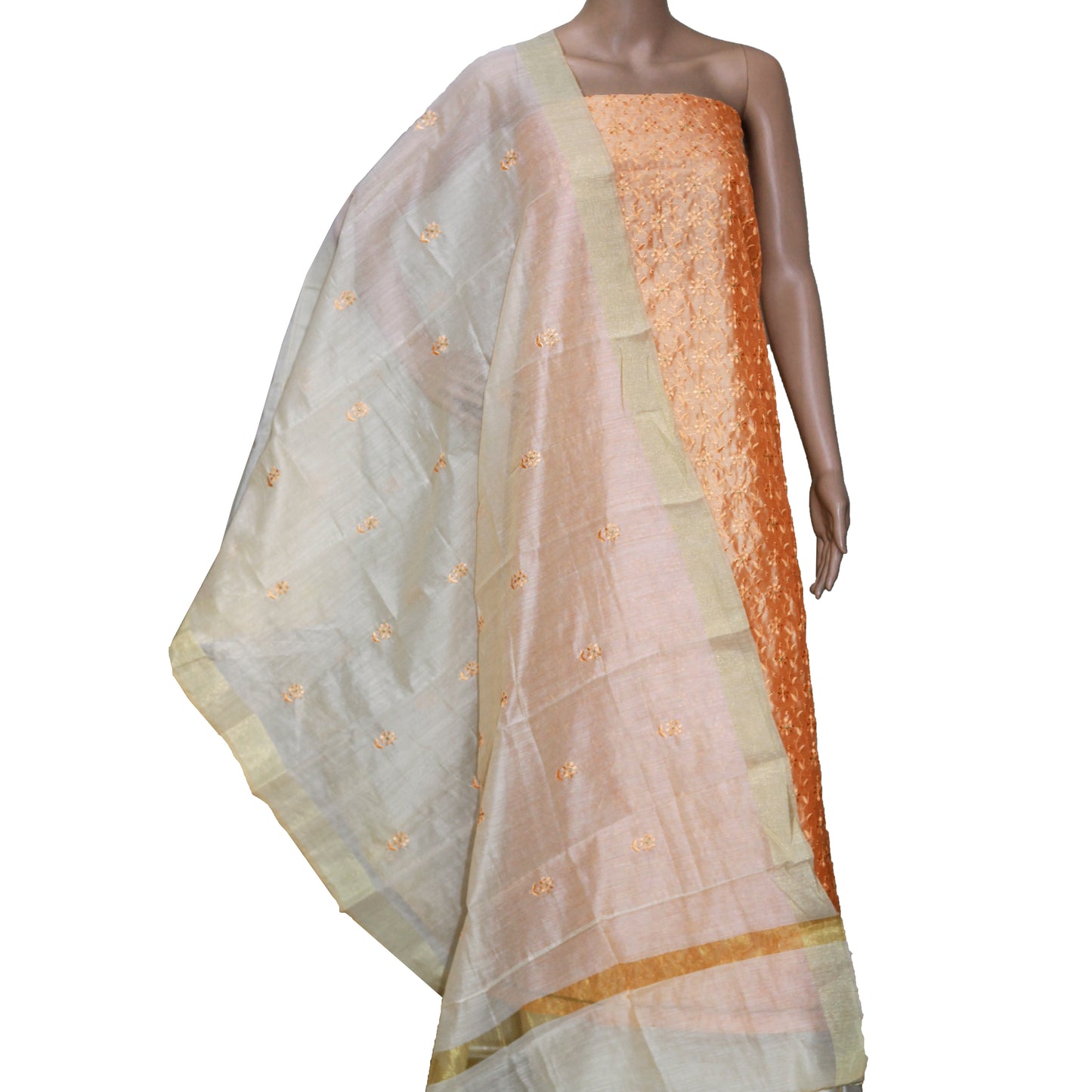 Orange Chanderi Silk Dress Material