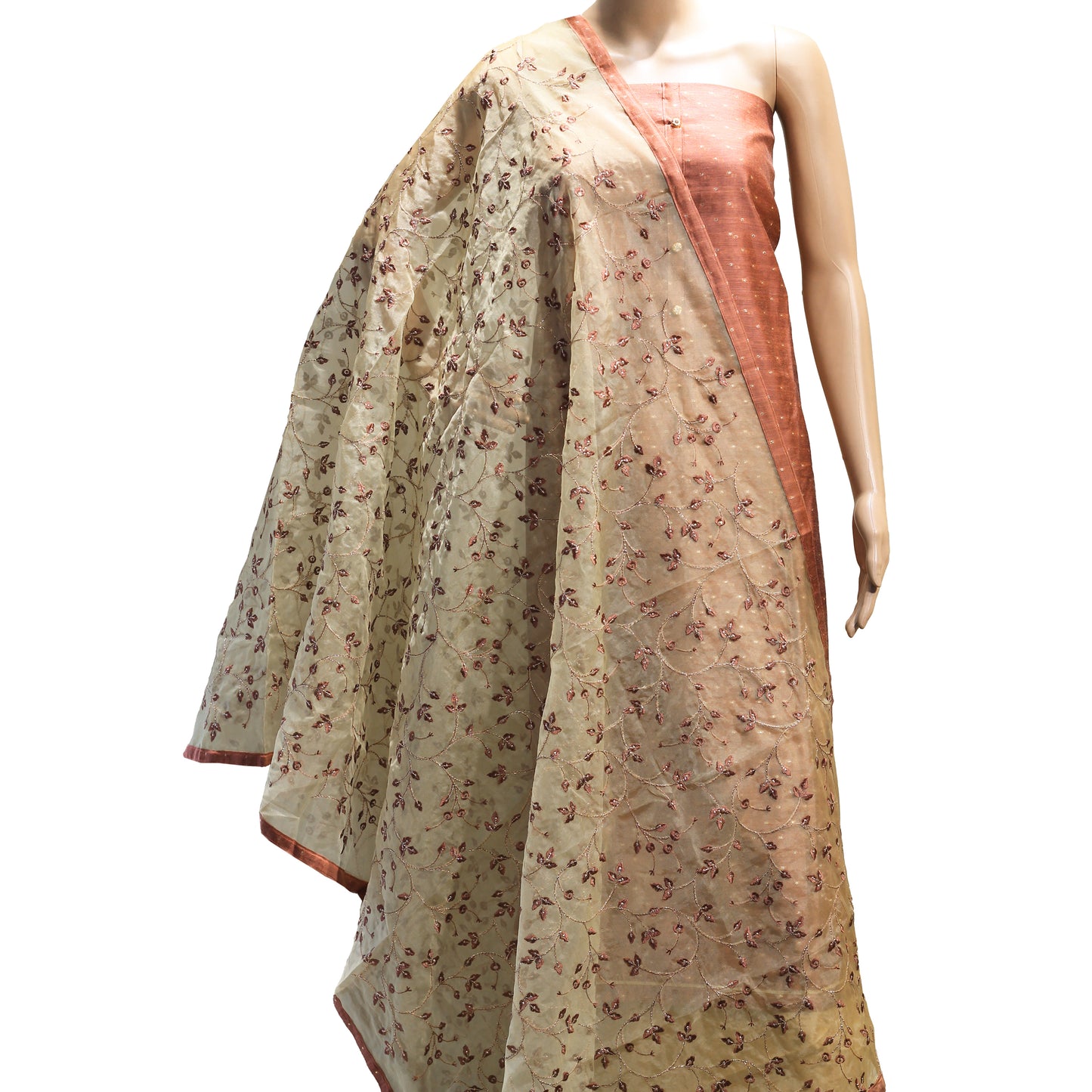 Brown Chanderi Silk Dress Material
