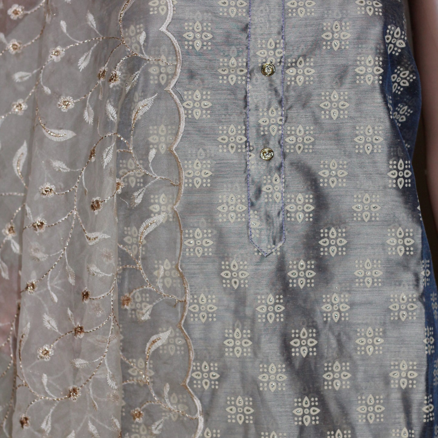 Grey Silk Party Wear Dress Material