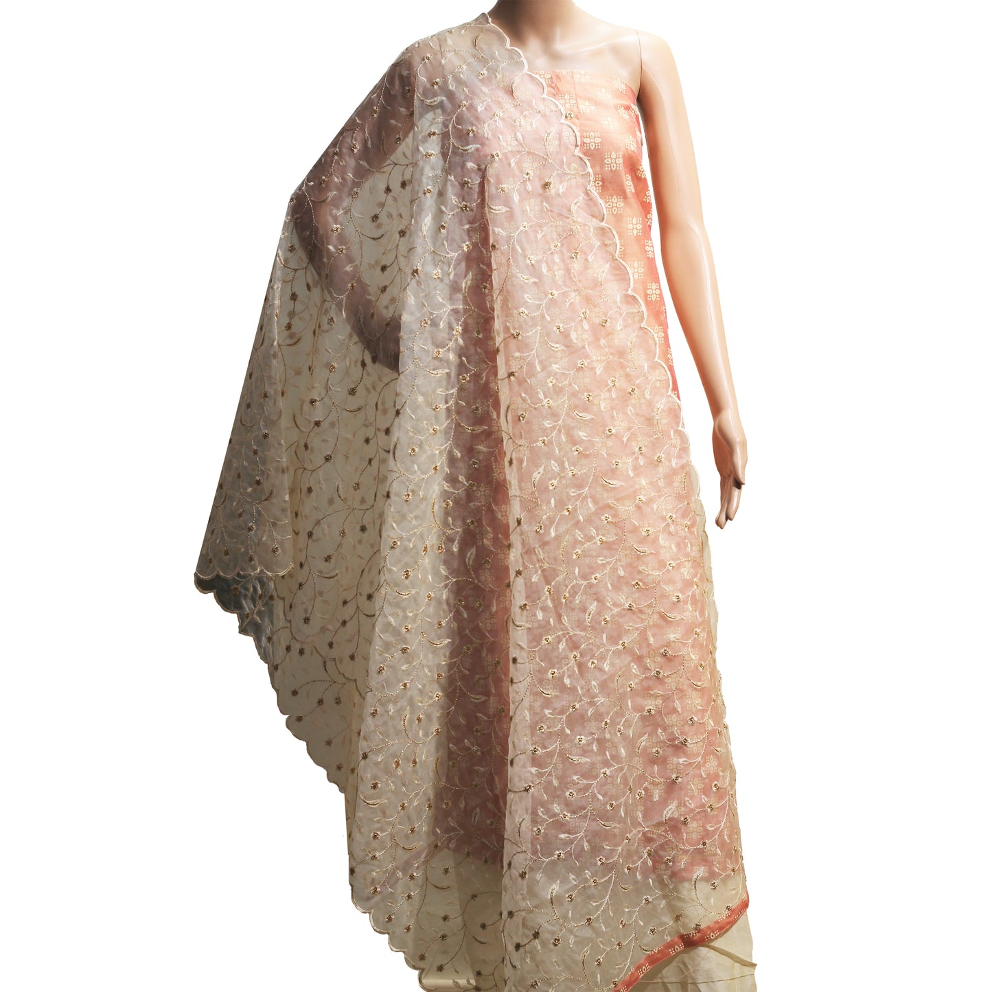 Rose Gold Chanderi Silk Party Wear Dress Material