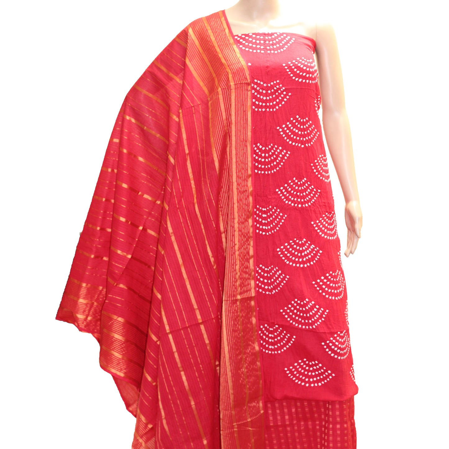 Red Cotton Bandhani Dress Material