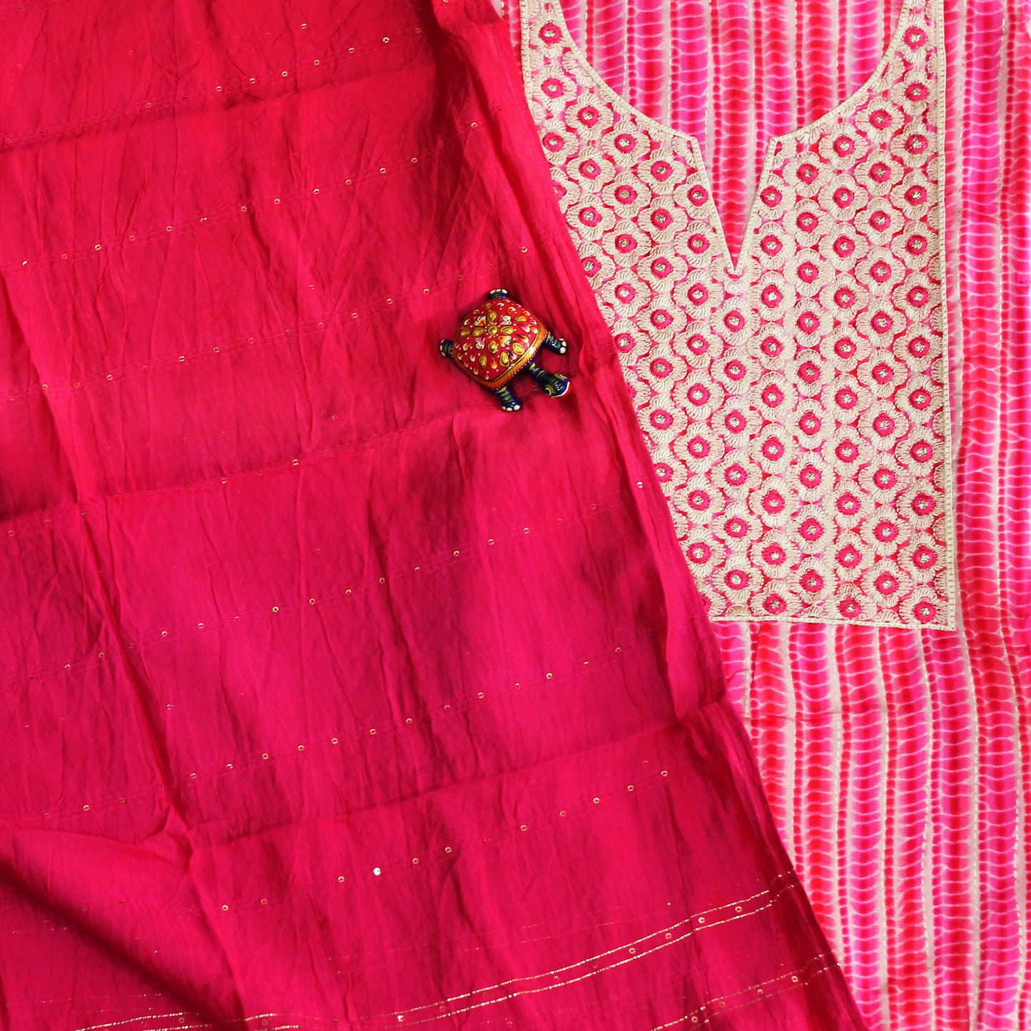Pink Silk Shibori Dress Material
