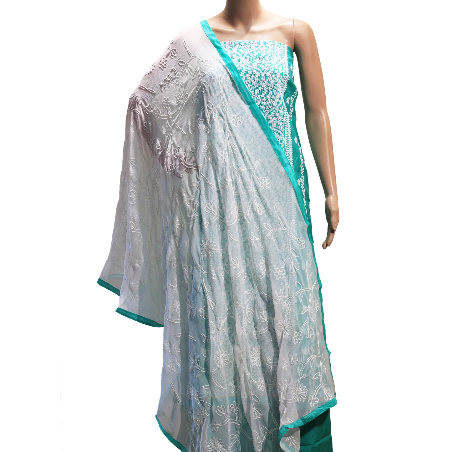 Turquoise Chanderi Dress Material