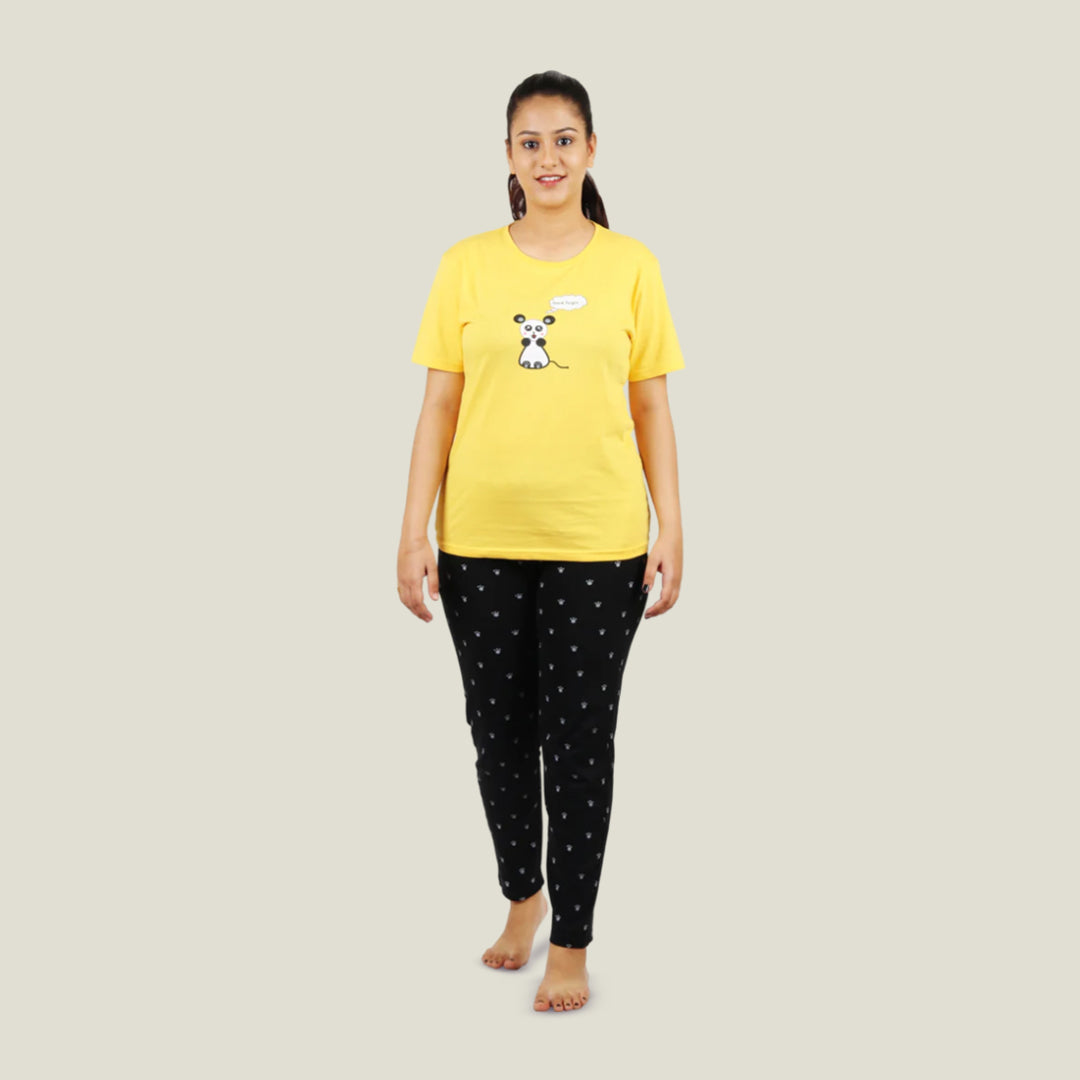 Cotton Night Suit Pajama Set - Yellow and Black