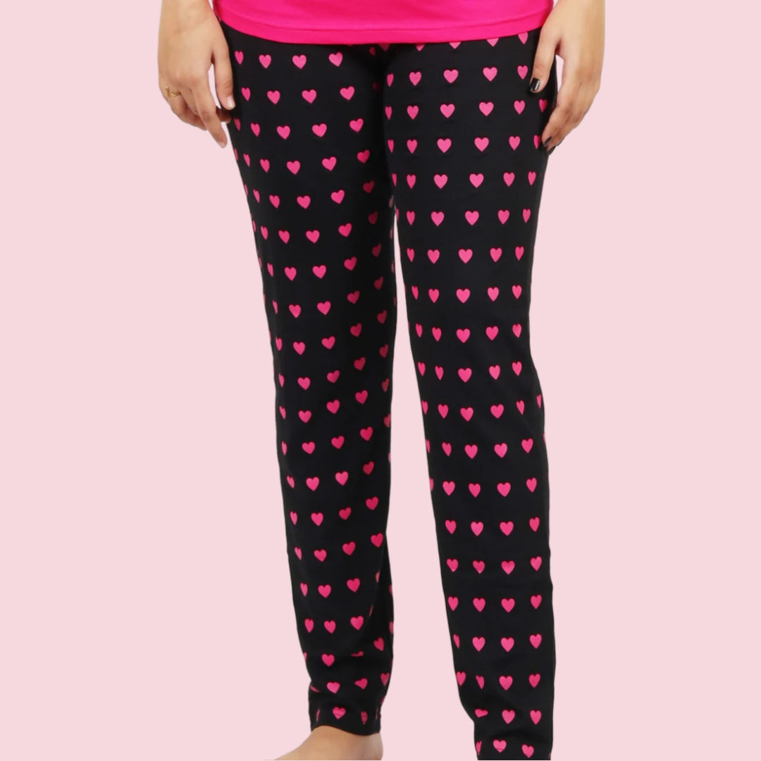 Cotton Heart Printed Night Pajama