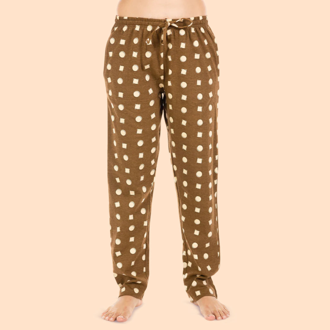 Brown Cotton Printed Pajama