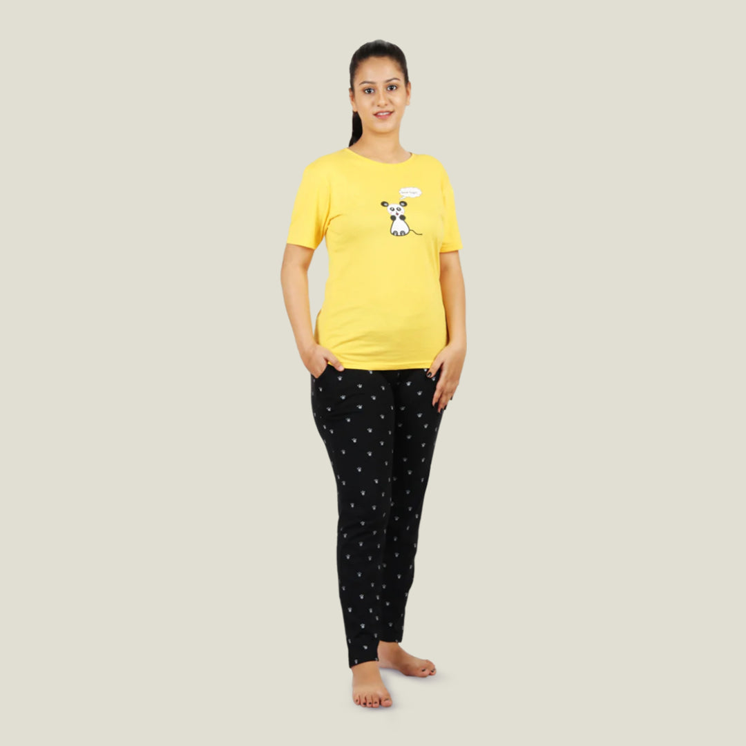 Cotton Night Suit Pajama Set - Yellow and Black