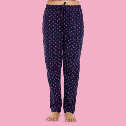 Cotton Night Suit Pajama Set- Light Pink & Navy Blue