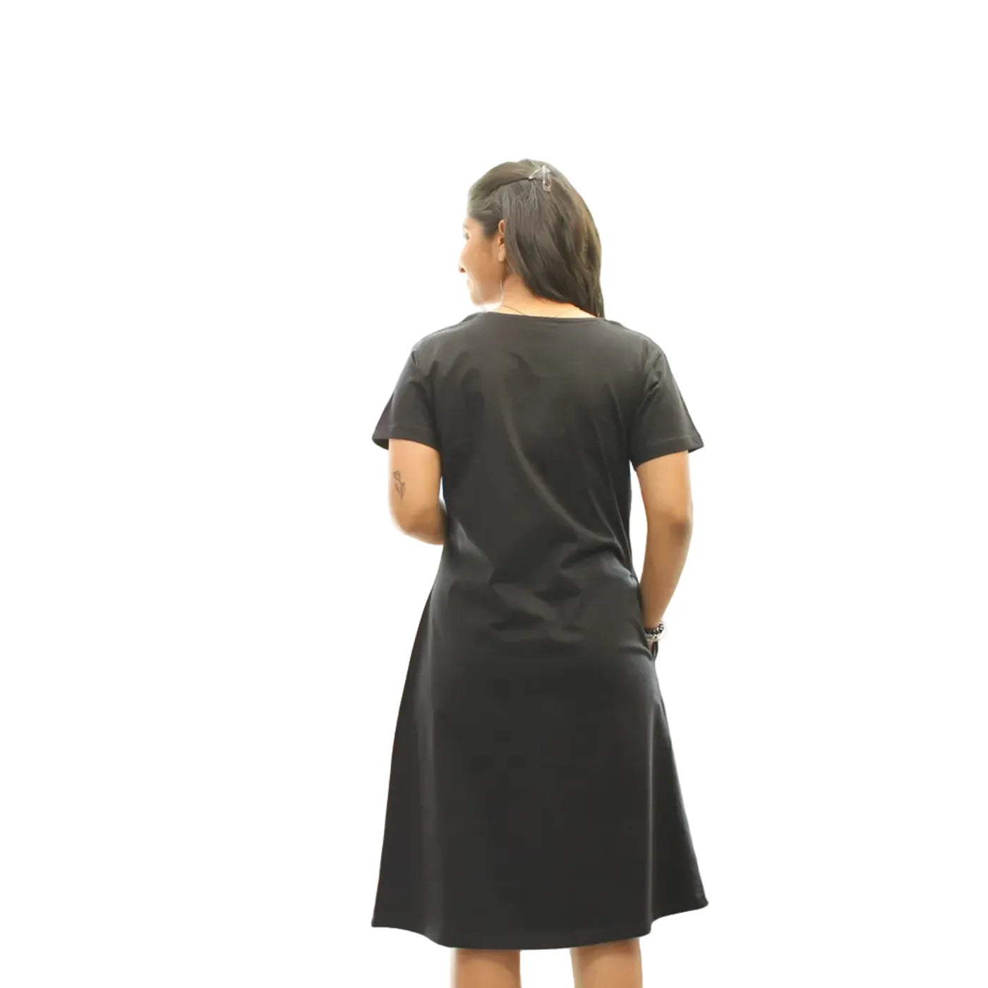 Black Sloth Hosiery Cotton Knee-Length Short Nighty with Pocket