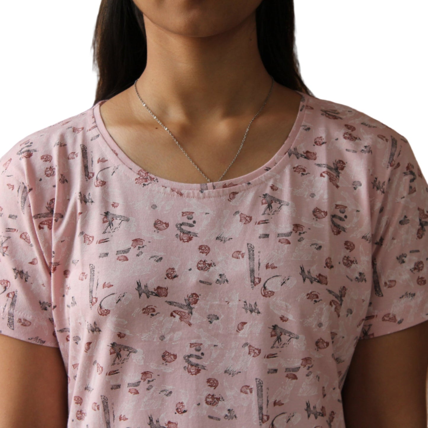 close-up view of cotton light pink color printed short nighty