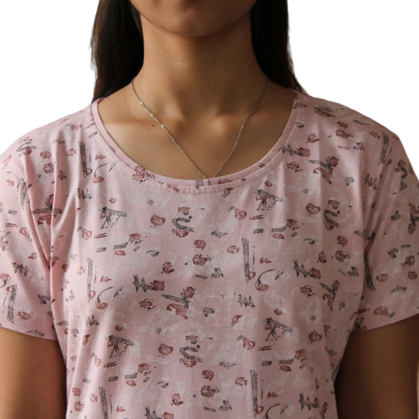 close-up view of cotton light pink color printed short nighty