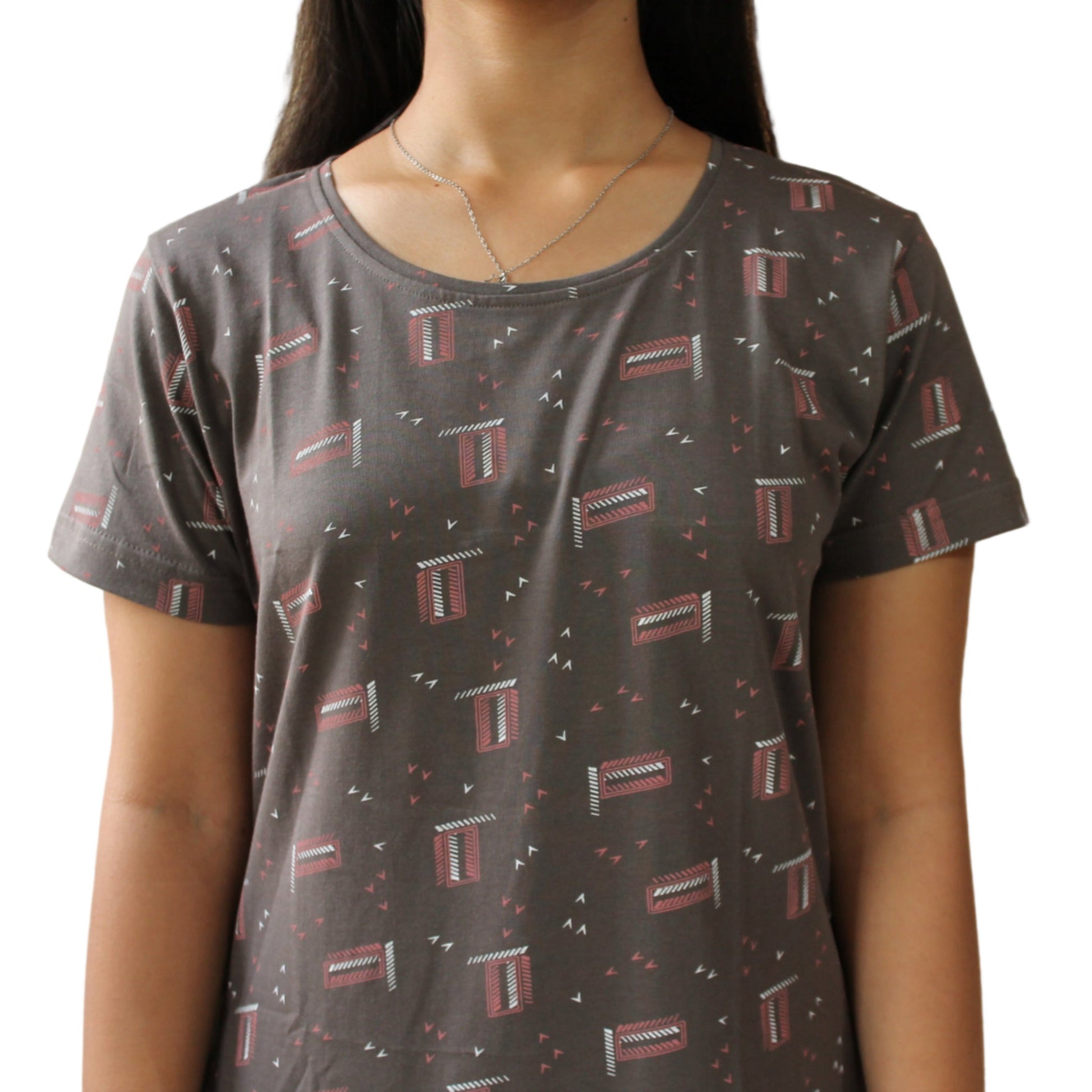 close-up view of cotton grey color printed short nighty