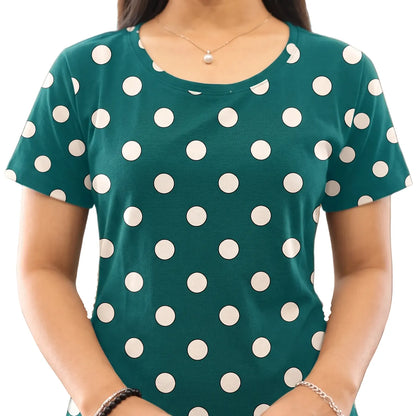 closeup view of green polka dot short nighty 