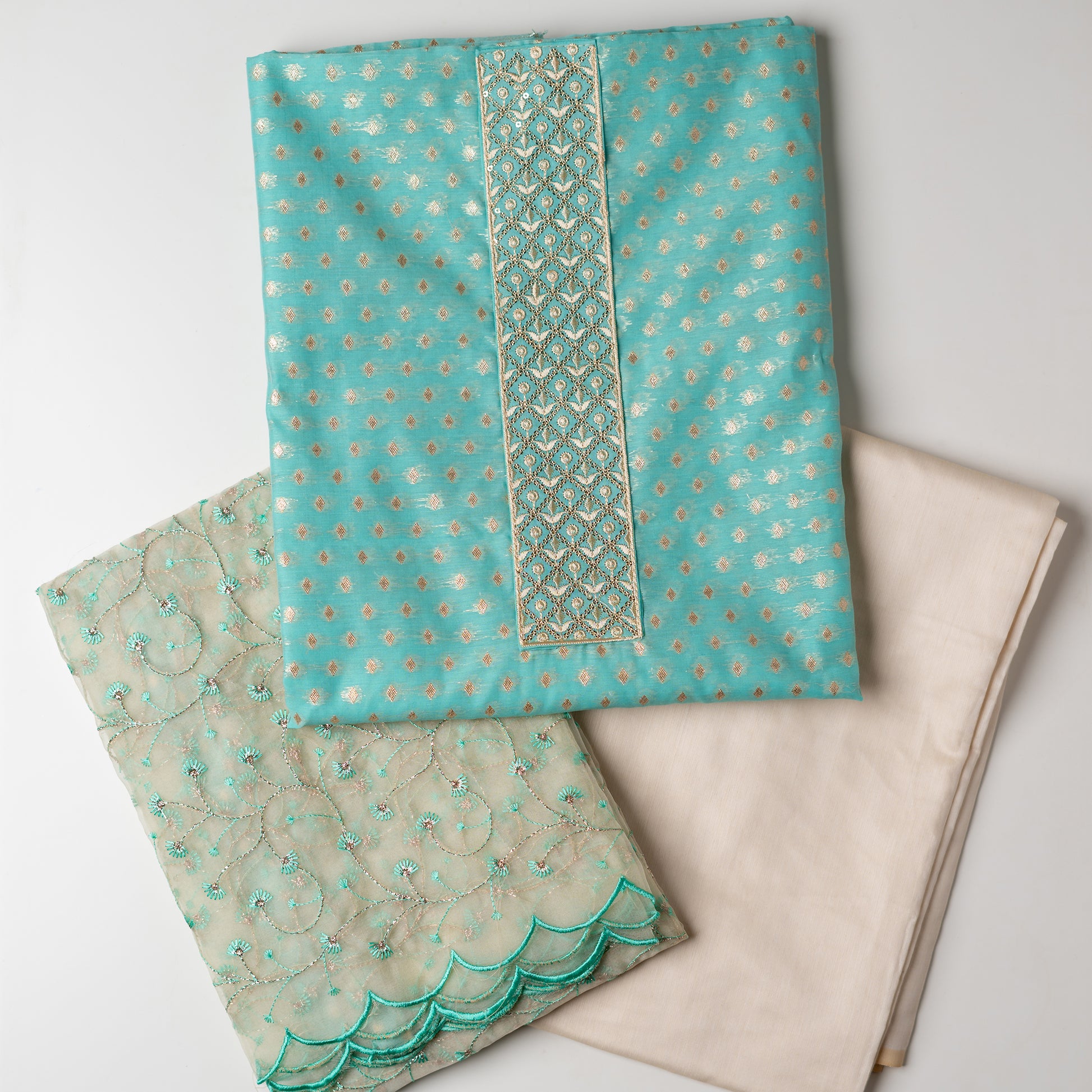 chanderi silk blue color untitched dress material for women