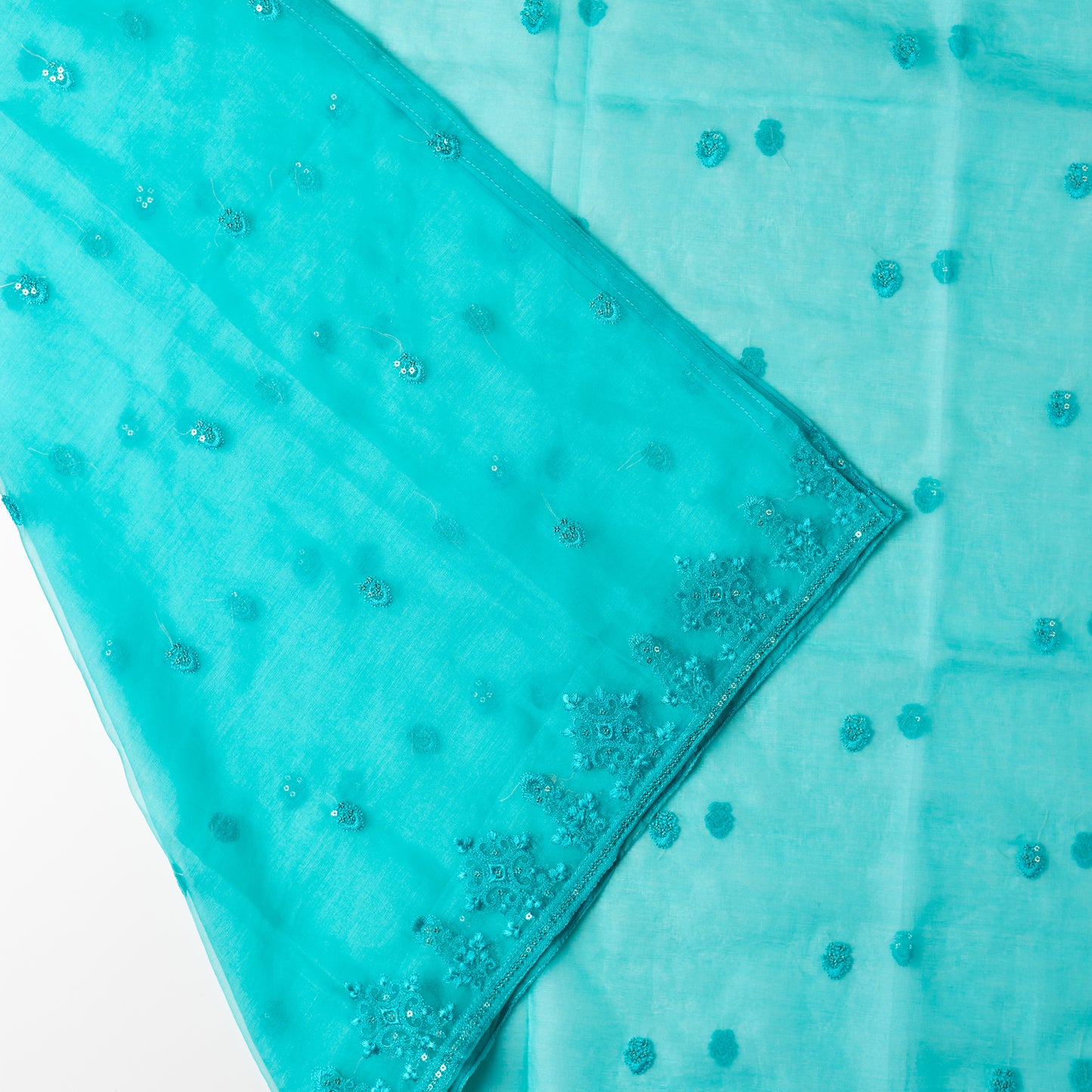 Tissue silk dupatta with elegant embroidery and sequins work all over dupatta and at the borders.