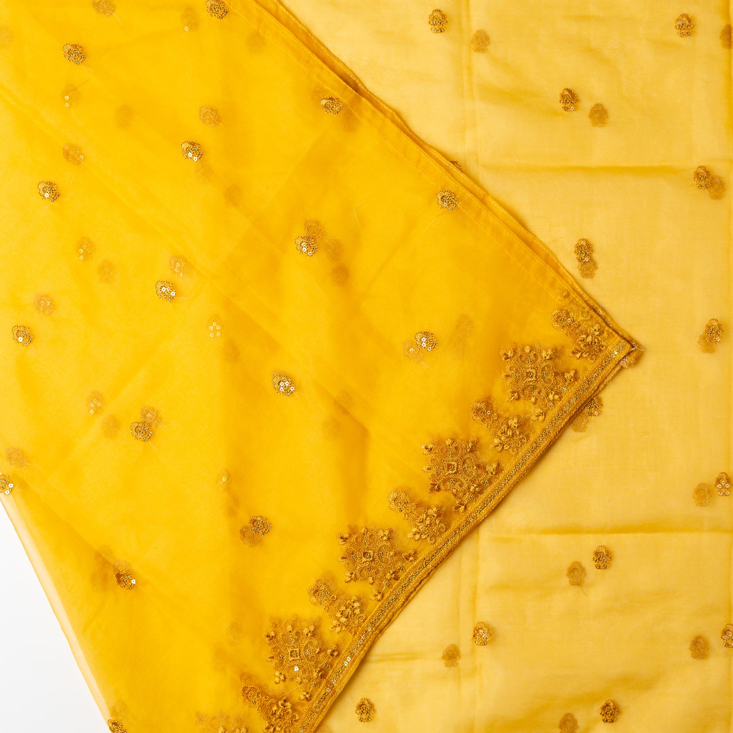 Tissue silk dupatta with elegant embroidery and sequins work all over dupatta and at the borders.