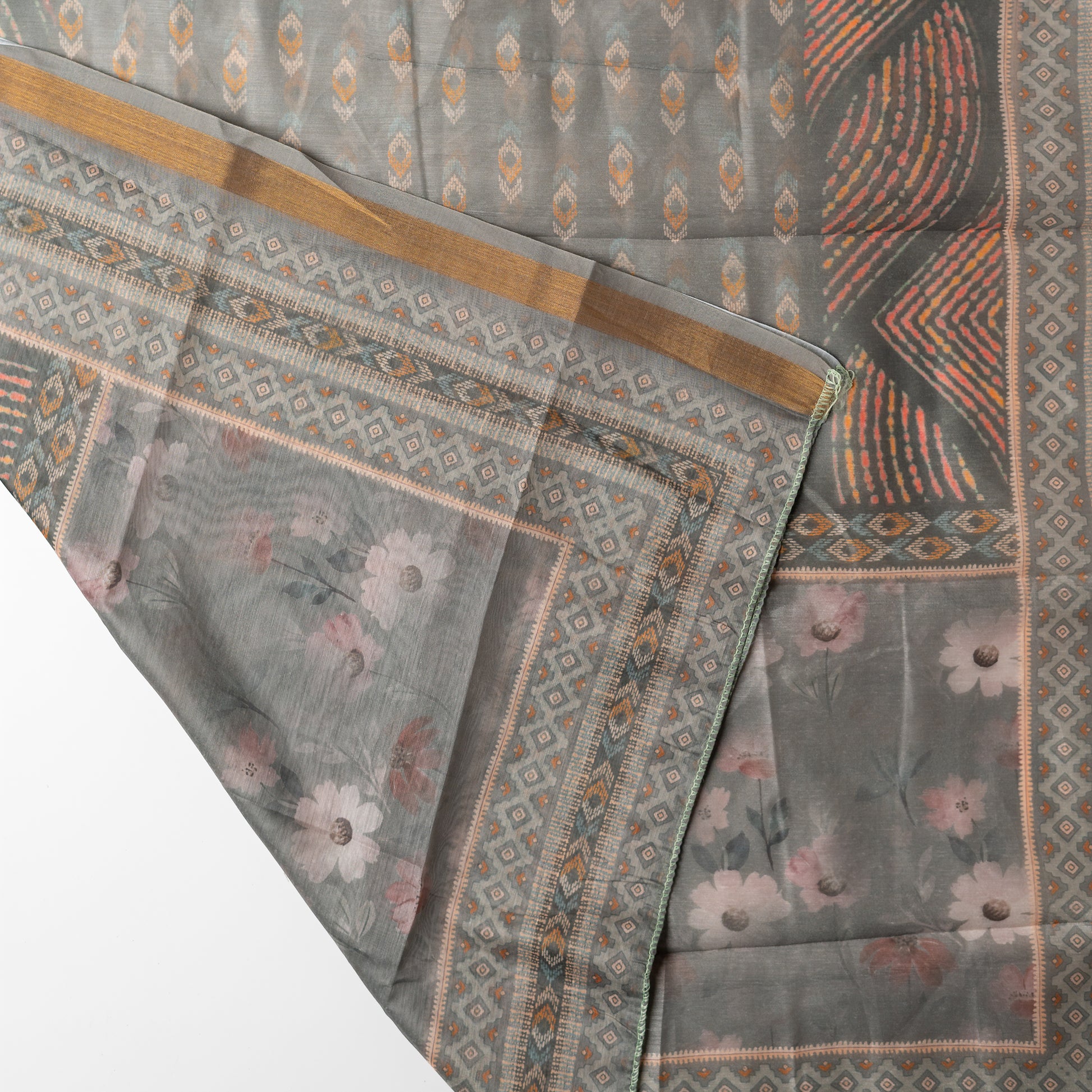 Silk dupatta with exact same design as the top with golden color border.