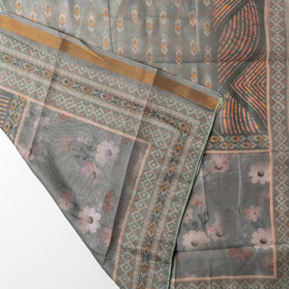 Silk dupatta with exact same design as the top with golden color border. 