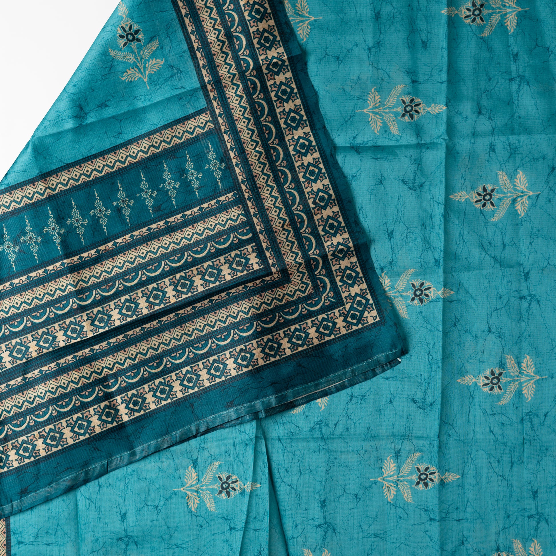 Silk dupatta with beautiful digital prints matching the top teal blue color. 