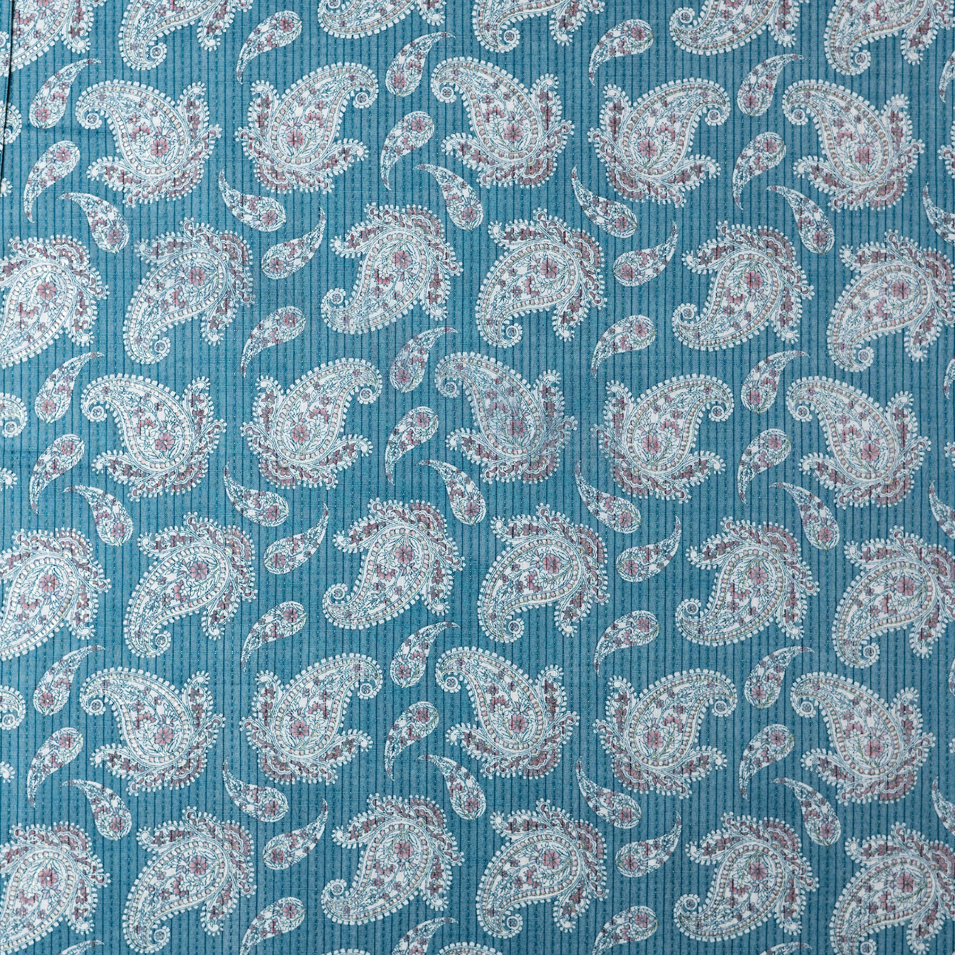light blue printed fabric with foil print 