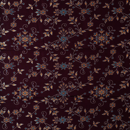 rayon brown color fabric with gold color printing, perfect for kurtis or tops