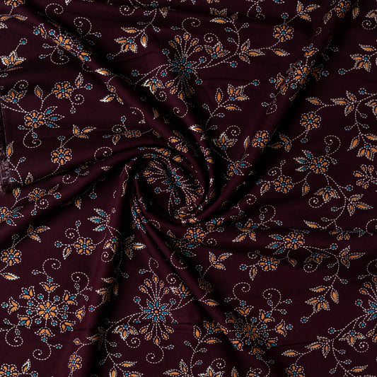 rayon brown color fabric with gold color printing, perfect for kurtis or tops