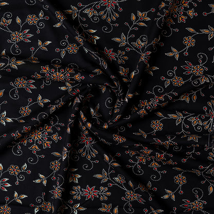 rayon black color fabric with gold color printed design and beautiful floral prints