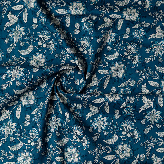 cotton printed fabric in blue color, it has 44 inches width, you can buy as many meters as per your requirement