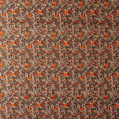 beautiful brown color cotton fabrics with orange, cream and green color prints