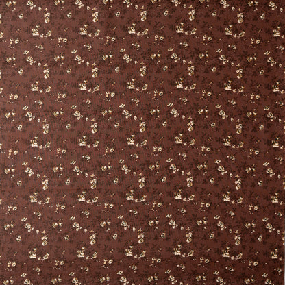 Brown color cotton printed running fabrics with cream color floral prints