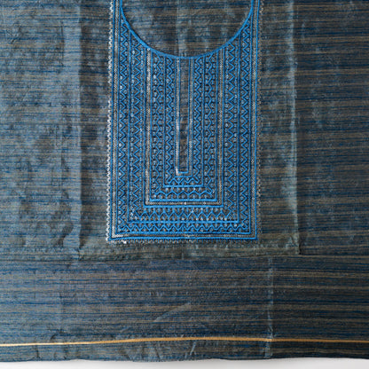 Blue Khadi Print Dress Material
