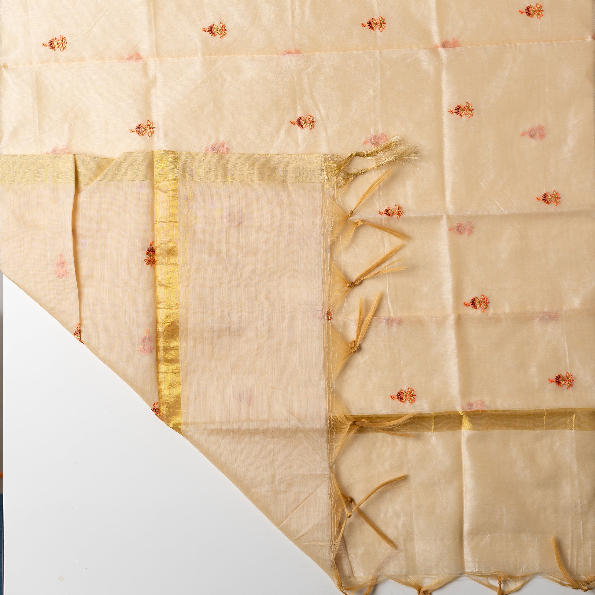 cream color chanderi silk dupatta with embroidery work and golden zari border