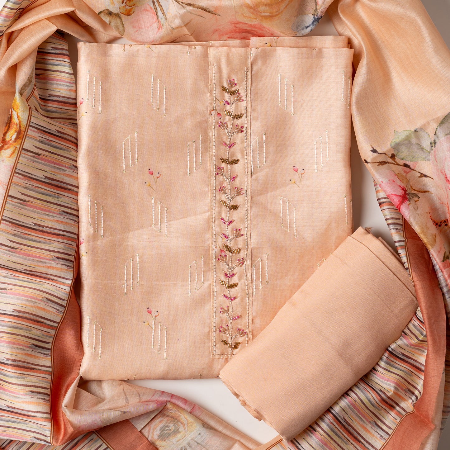 Baby Peach Silk Dress Material