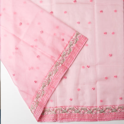 Beautiful silk dupatta with floral embroidery and the borders are perfectly in sync with the top border, embroidery work and sequins. 