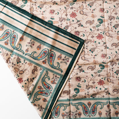 Beautiful silk dupatta with digital print and green color border