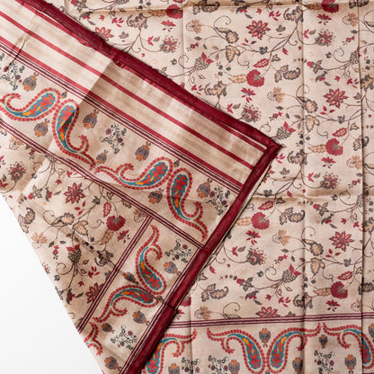 Beautiful silk dupatta with digital print and maroon color border