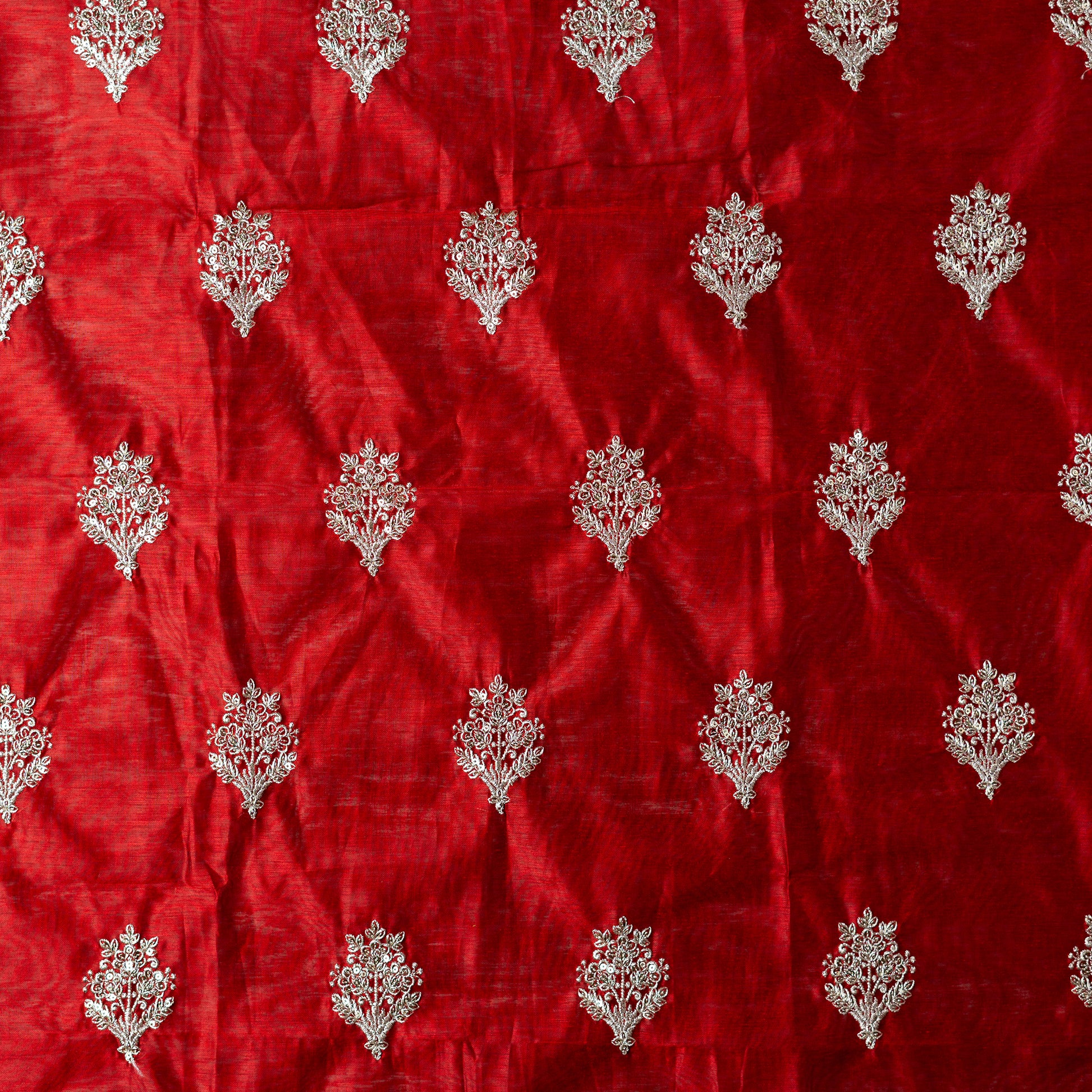 chanderi silk ethnic wear dress mateial in maroon color with silver color embroidery all over the body