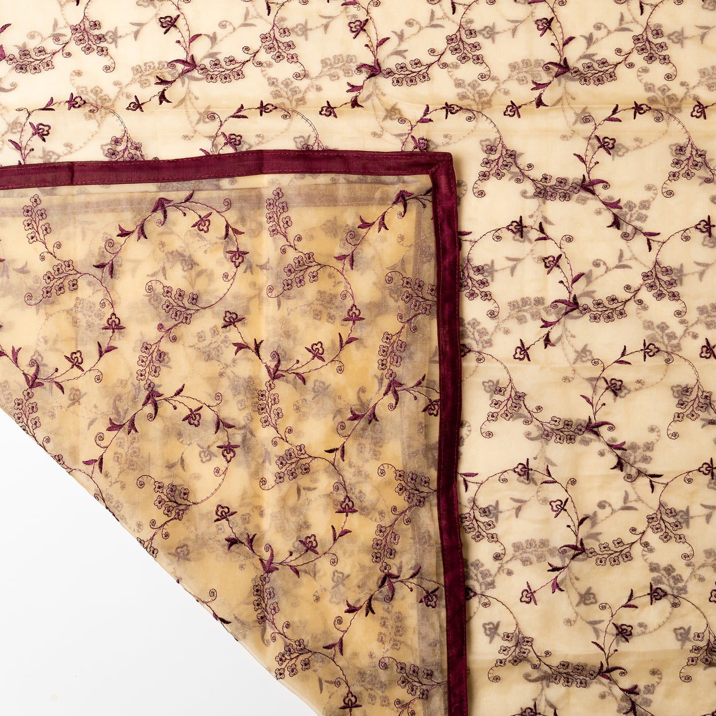 silk dupatta with wine color embroidery and wine color chanderi silk border