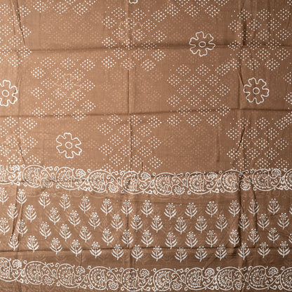 Cotton Katha Work Dress Material (Brown)