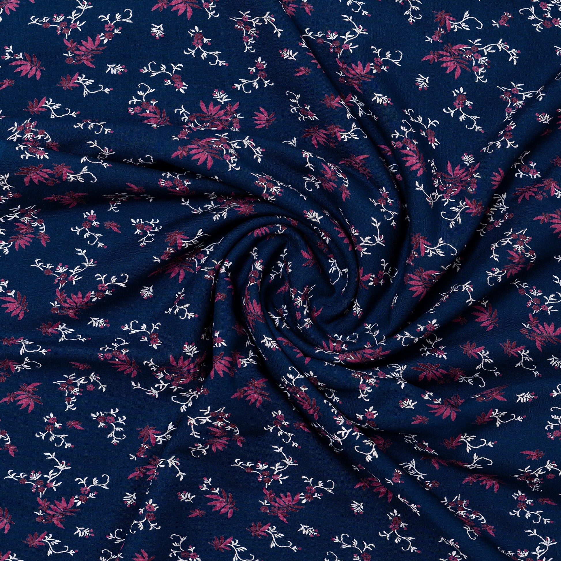 navy blue rayon fabric with elegant print