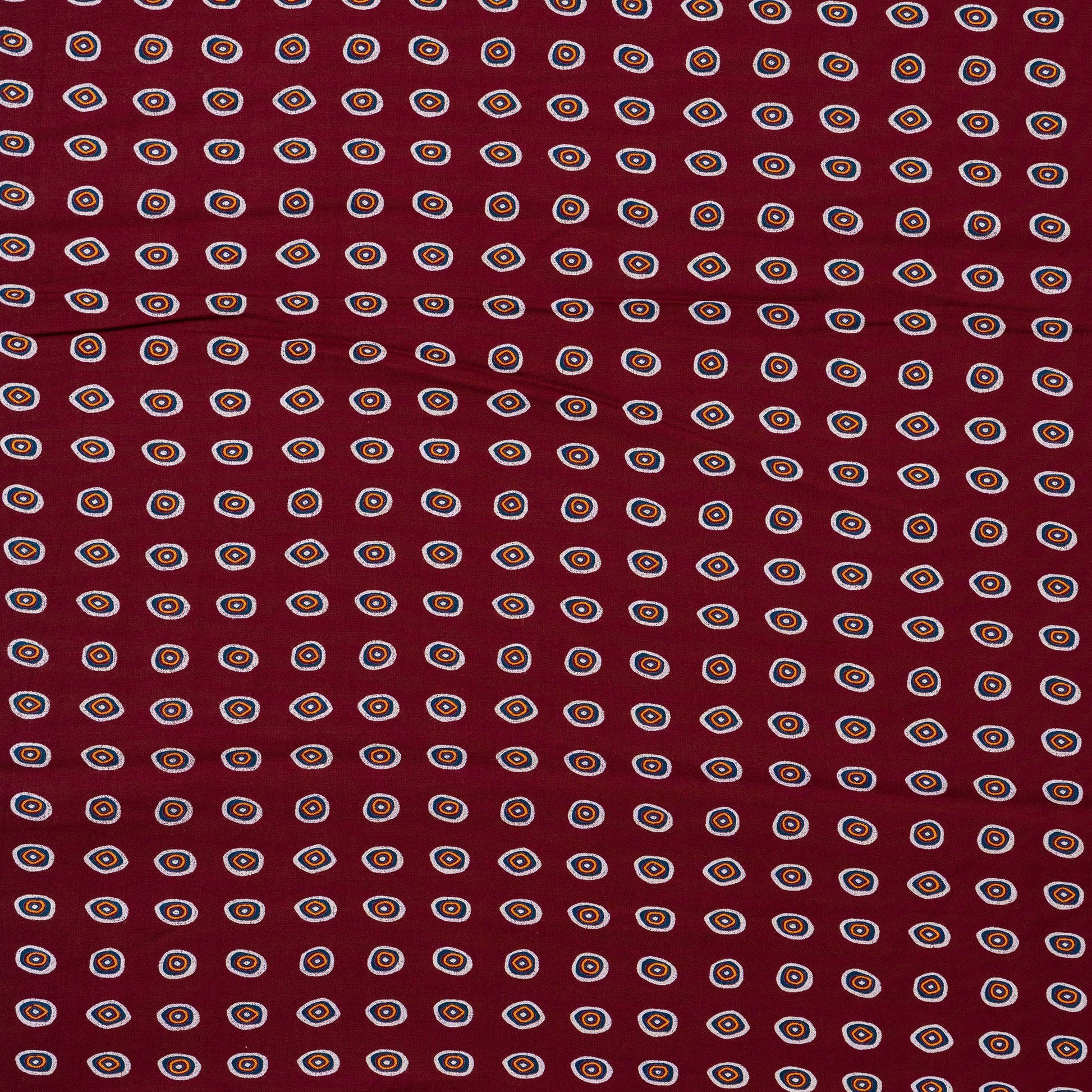 wine color rayon fabric with round designs