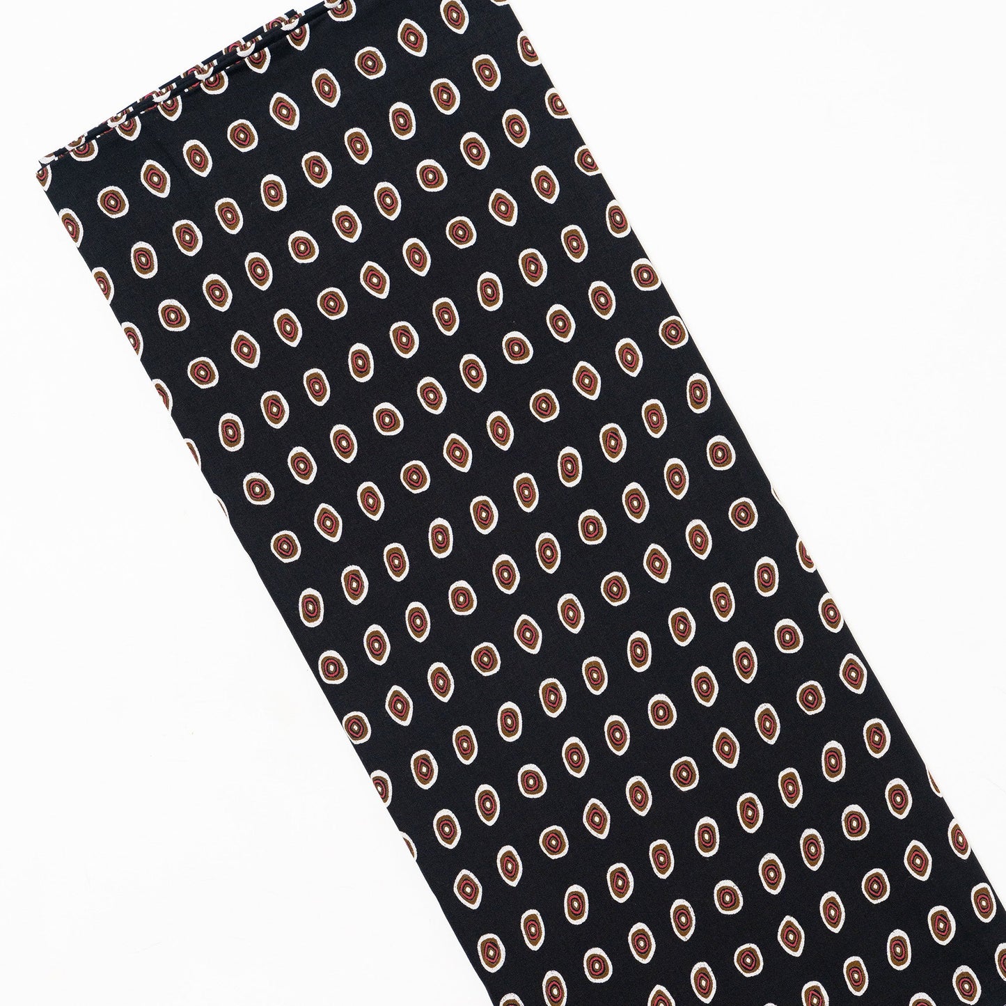 black rayon fabric with round designs 