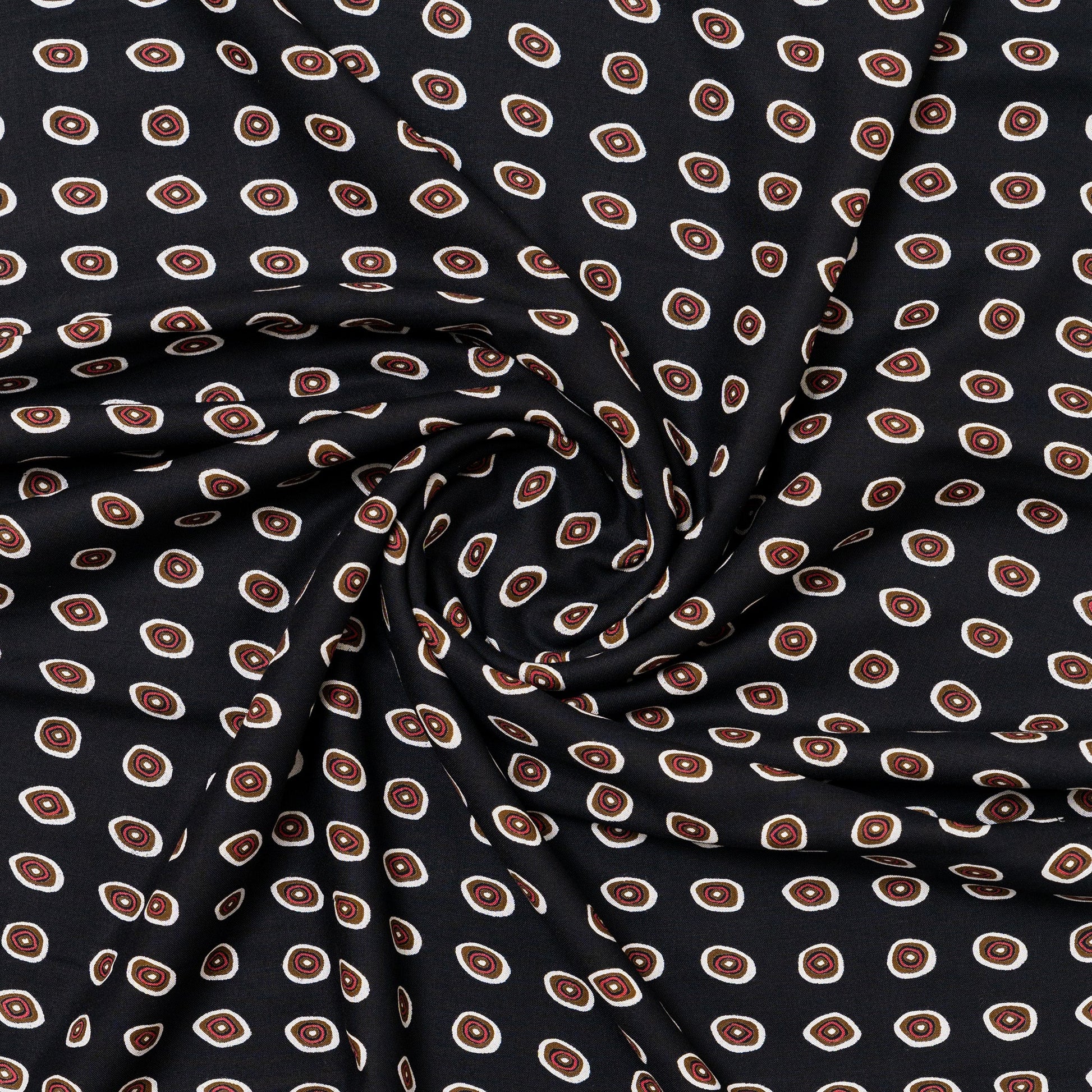 black rayon fabric with round designs