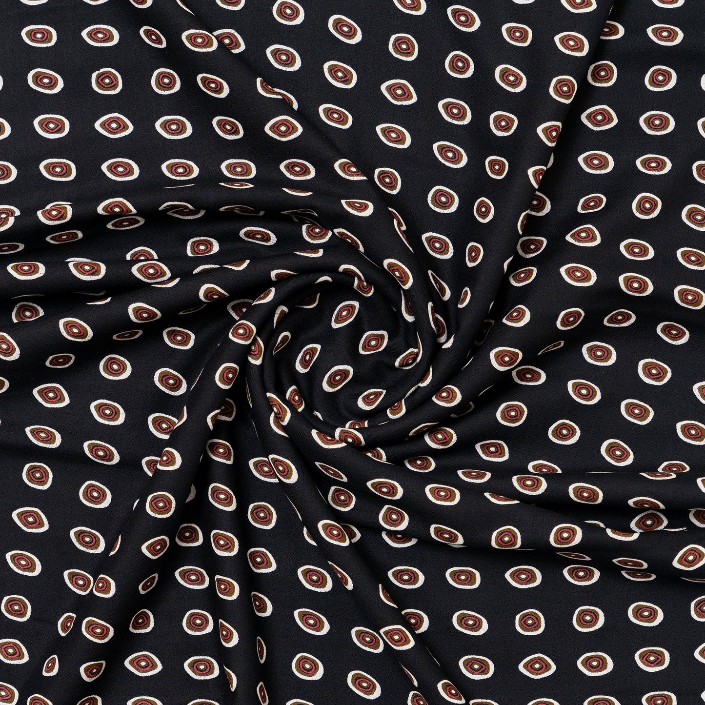 black rayon fabric with round designs 