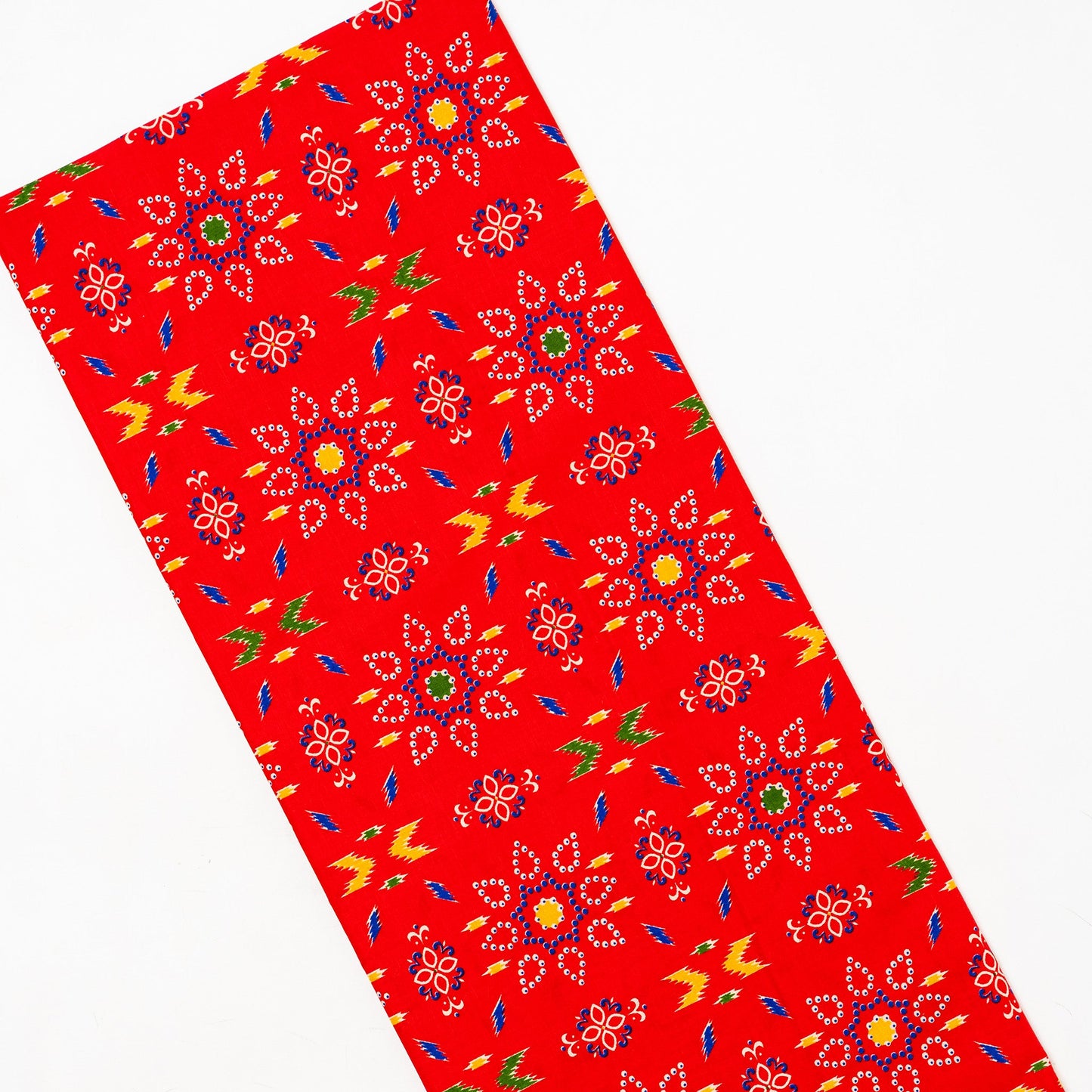 red cambric cotton fabric with multi color prints