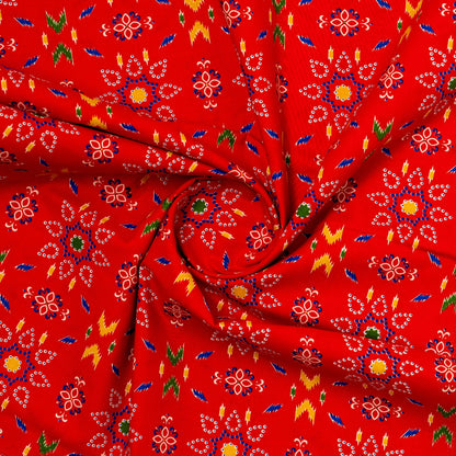 red cambric cotton fabric with multi color prints