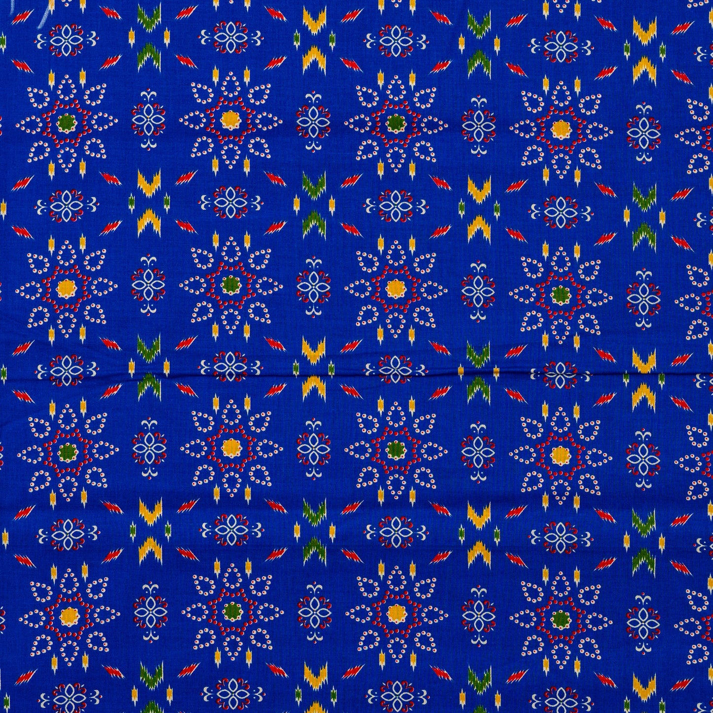 blue color cambric cotton fabric with multi color prints