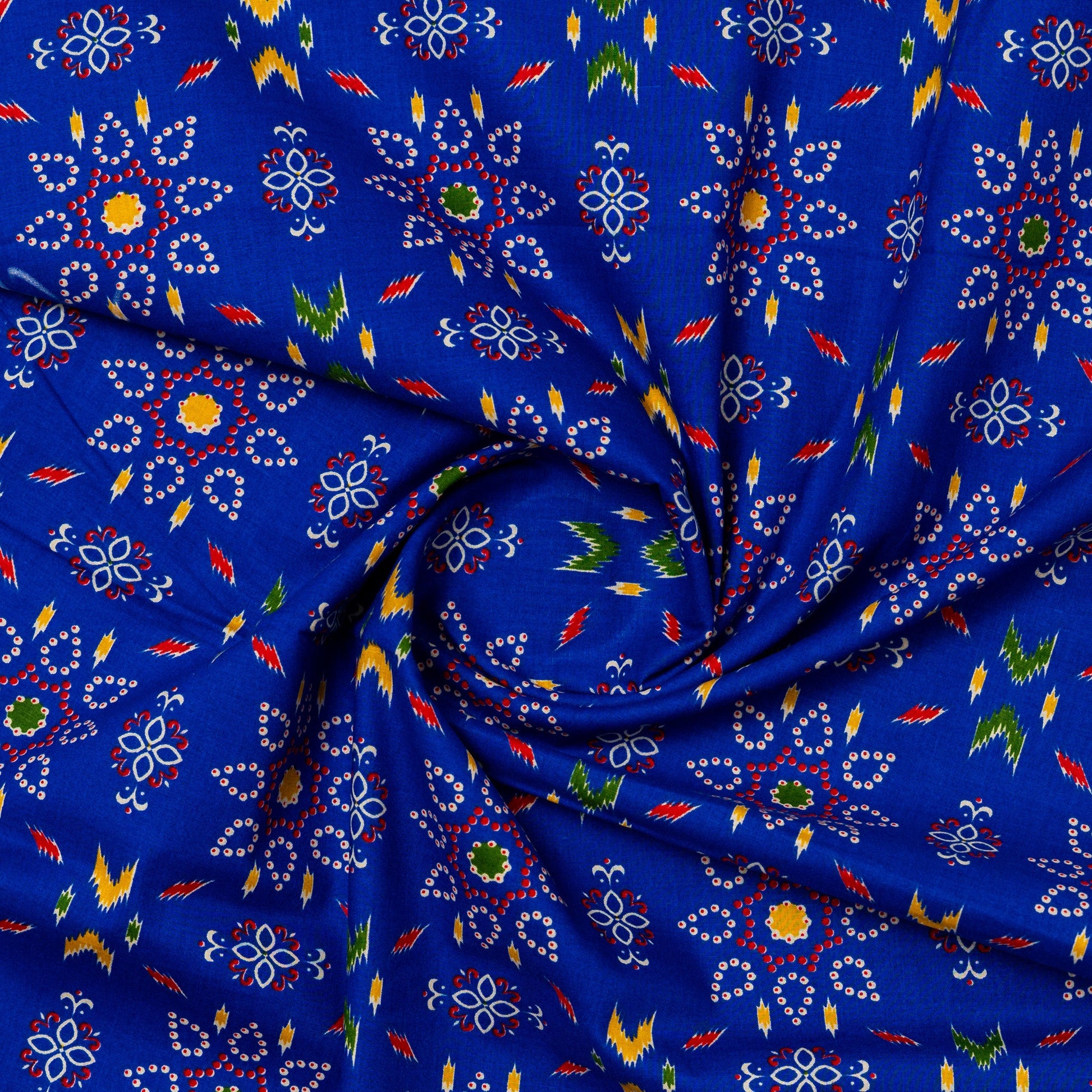 blue color cambric cotton fabric with multi color prints